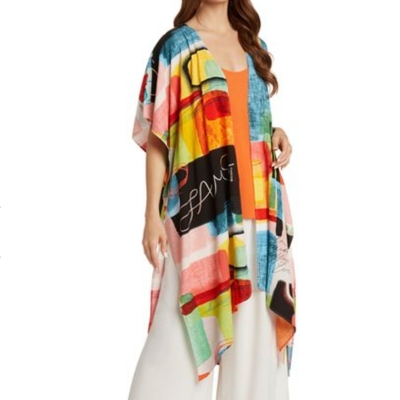 Jams World Abstract Art Color Block Long Line Kimono Cardigan Women's One Size - Picture 1 of 10